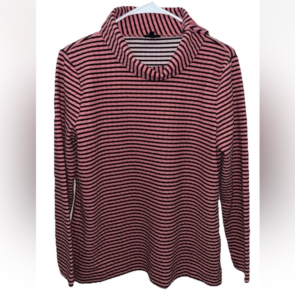 Talbots Striped Pink Black Long Sleeve Mock Neck Sweater Top Women’s Size LP EUC